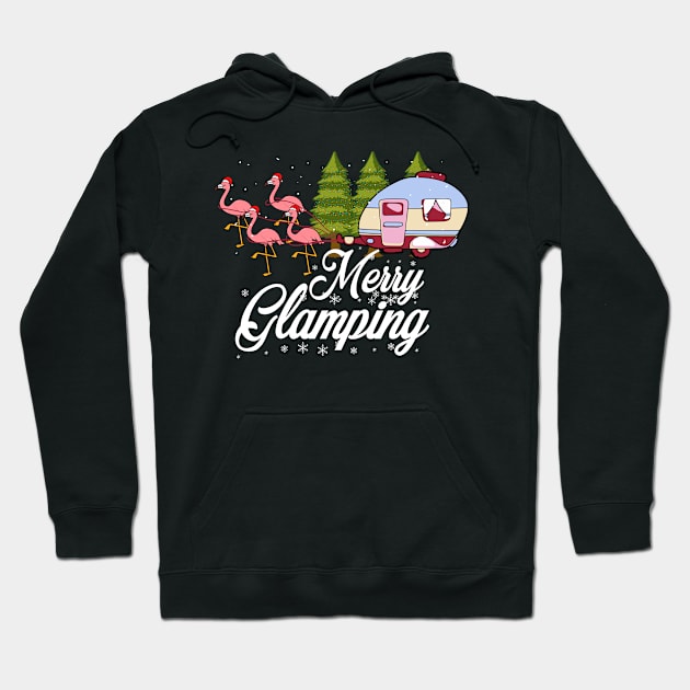 Merry Glamping Pink Flamingo Birds Christmas Camper Gift Hoodie by YouareweirdIlikeyou